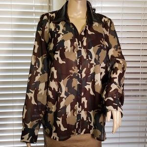 Oppa Xl Sheer Camo Blouse Faux Leather 